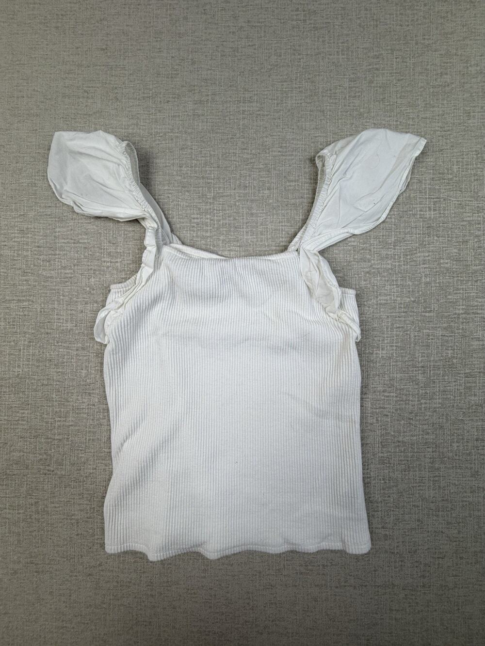 A New Day Women’s Medium White Ribbed Knit Ruffle Strap Tank Top
